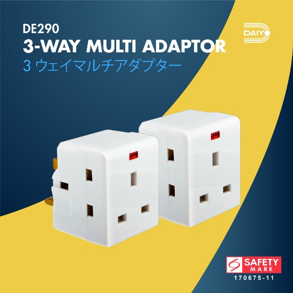 Daiyo DE 290 3 Way Multi Adaptor With Neon (Packet of 2)